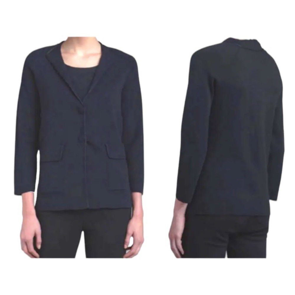 $1,005 Armani Jacket Navy Blue 2 Small 2 Snap Knit Perse Collezioni Womens Boxy